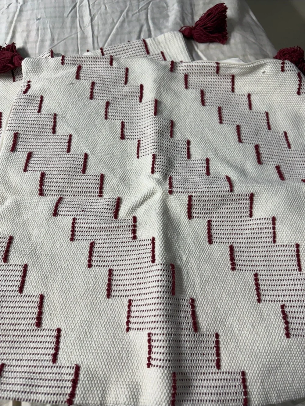 Blue Page pillow covers  with Burgundy Tassel Detail embroidered boho (2)